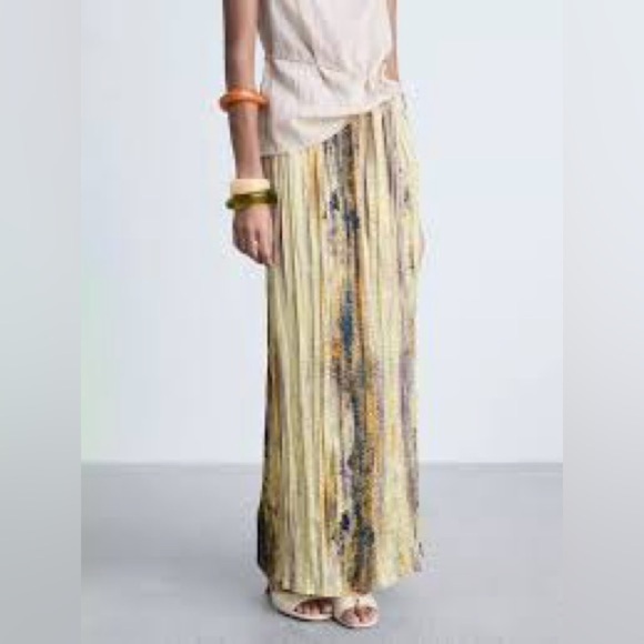 Mng Collection Dresses & Skirts - MNG Mango Exclusive Collection Skirt Maxi Watercolor Crinkle Pleated Medium